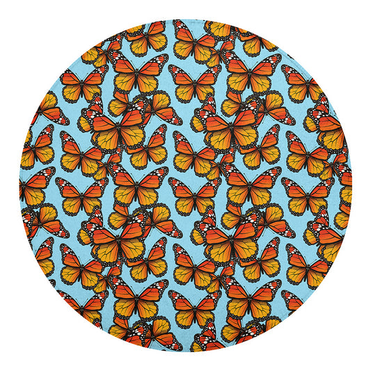 Orange Monarch Butterflies Pattern Print Round Blanket