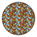 Orange Monarch Butterflies Pattern Print Round Floor Mat