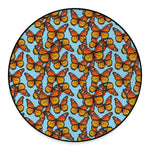 Orange Monarch Butterflies Pattern Print Round Floor Mat