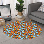 Orange Monarch Butterflies Pattern Print Round Rug