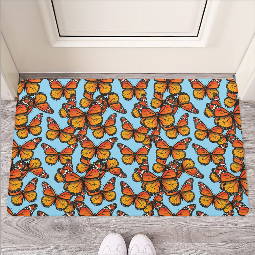 Orange Monarch Butterflies Pattern Print Rubber Doormat