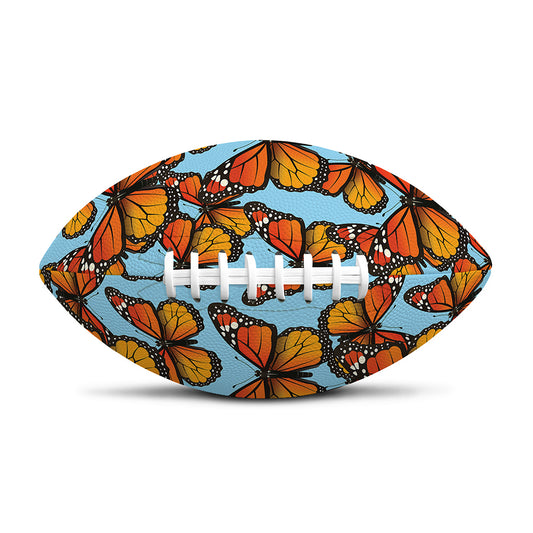 Orange Monarch Butterflies Pattern Print Rugby Ball