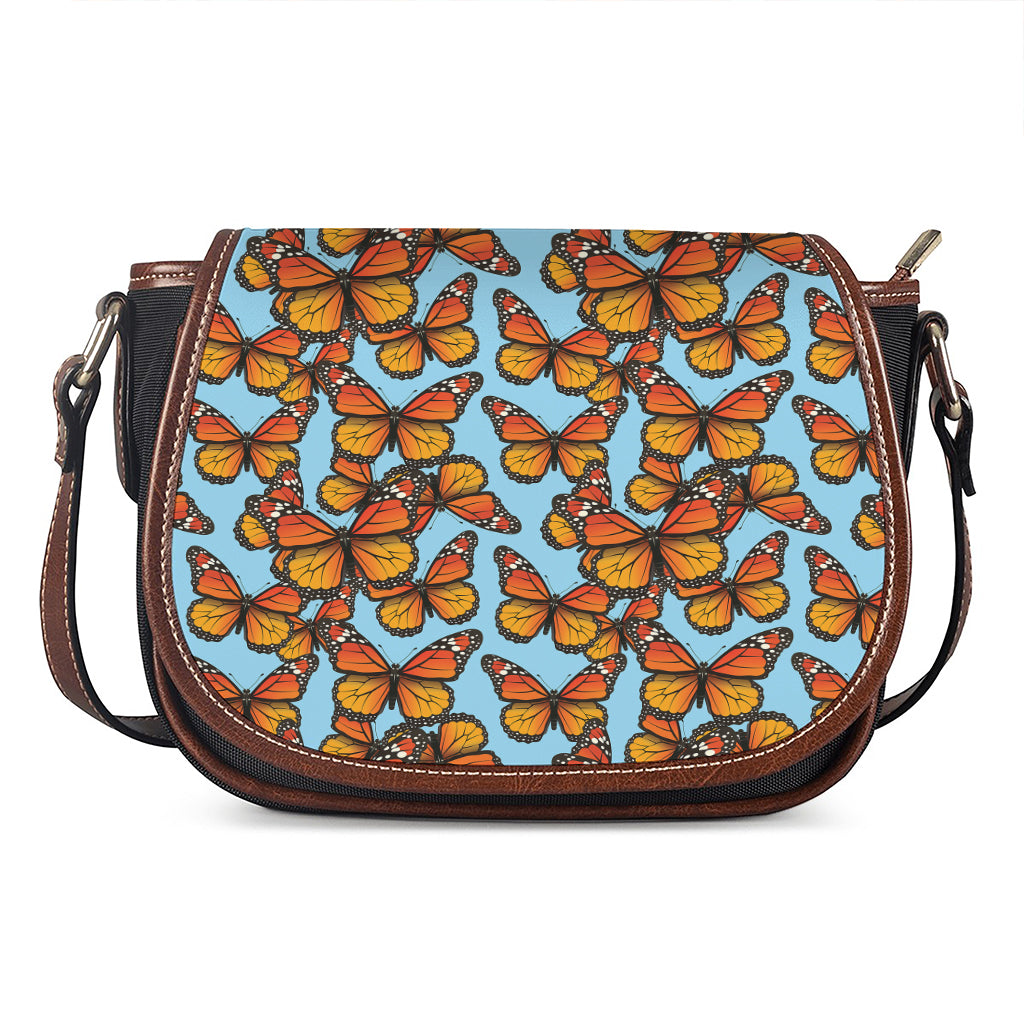 Orange Monarch Butterflies Pattern Print Saddle Bag