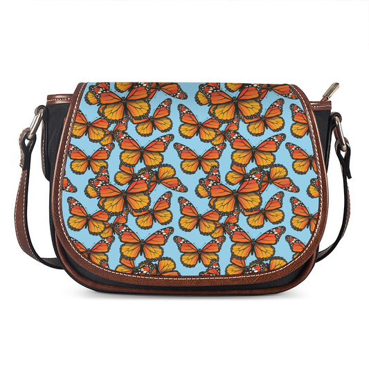Orange Monarch Butterflies Pattern Print Saddle Bag