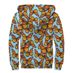 Orange Monarch Butterflies Pattern Print Sherpa Lined Zip Up Hoodie