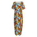 Orange Monarch Butterflies Pattern Print Short Sleeve Long Nightdress