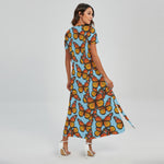 Orange Monarch Butterflies Pattern Print Short Sleeve Maxi Dress