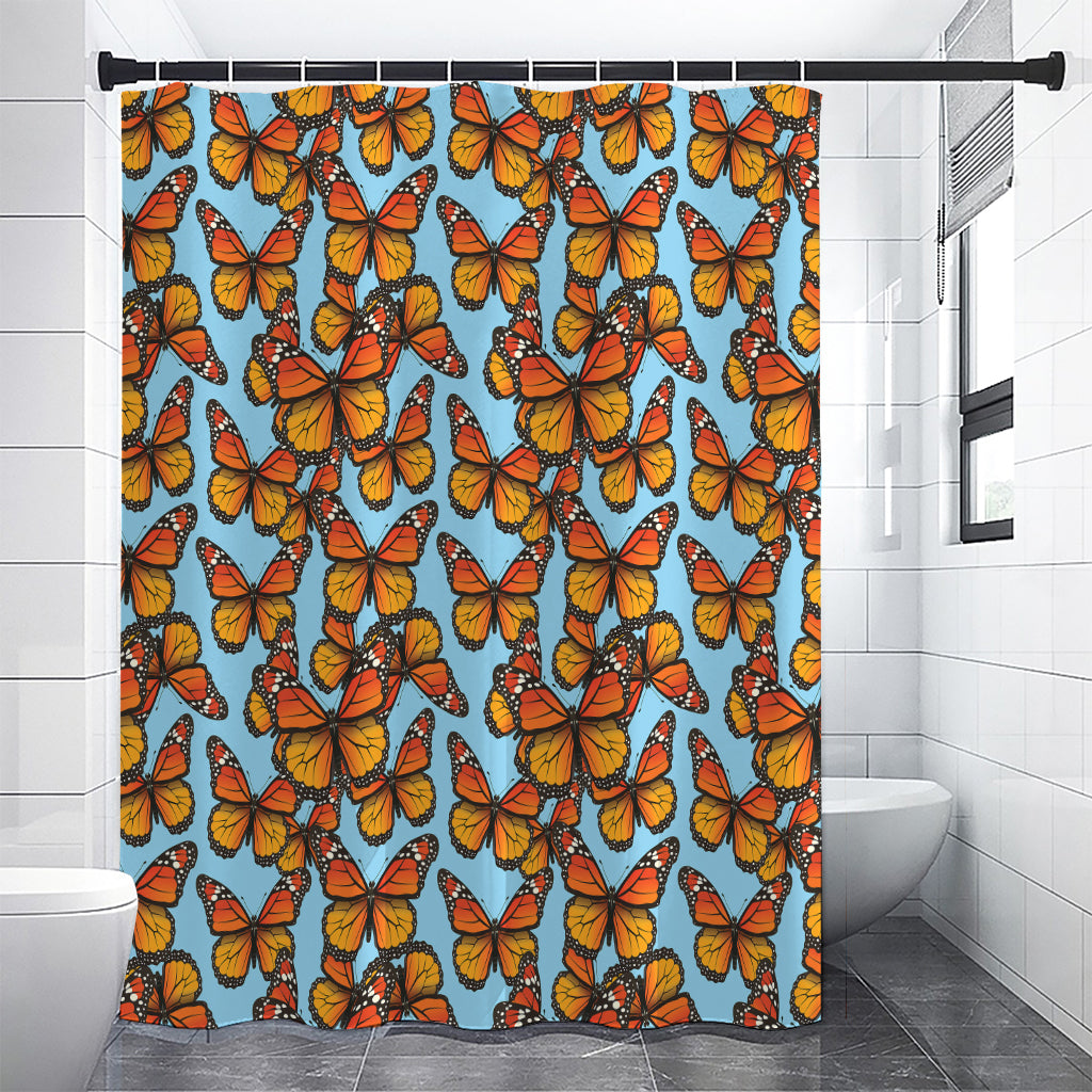 Orange Monarch Butterflies Pattern Print Shower Curtain