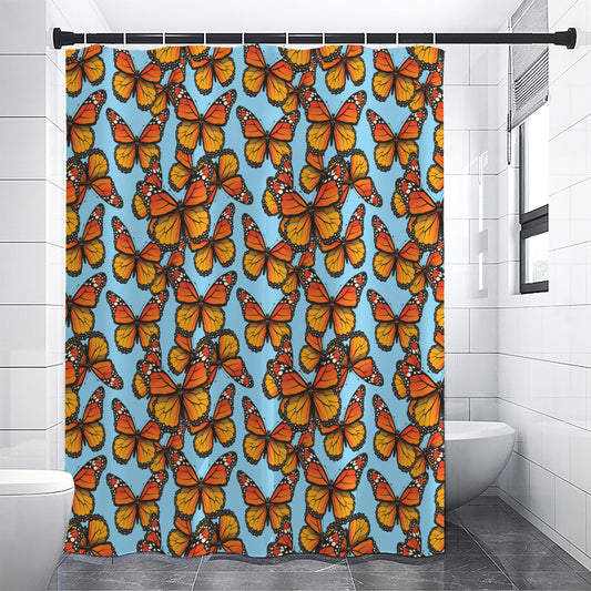 Orange Monarch Butterflies Pattern Print Shower Curtain
