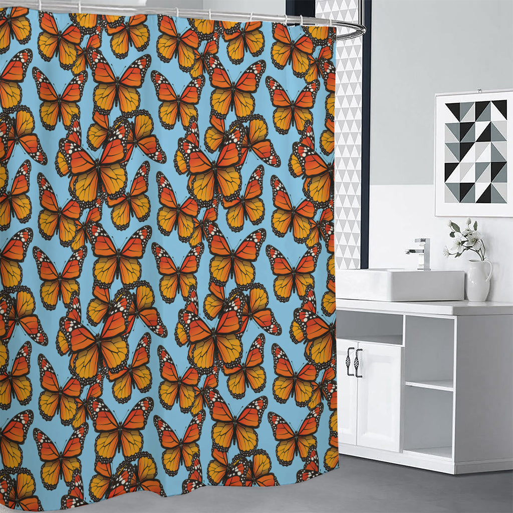Orange Monarch Butterflies Pattern Print Shower Curtain