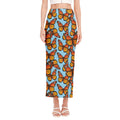 Orange Monarch Butterflies Pattern Print Side Slit Maxi Skirt