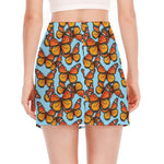 Orange Monarch Butterflies Pattern Print Side Slit Mini Skirt