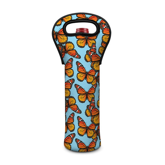 Orange Monarch Butterflies Pattern Print Single Neoprene Wine Tote