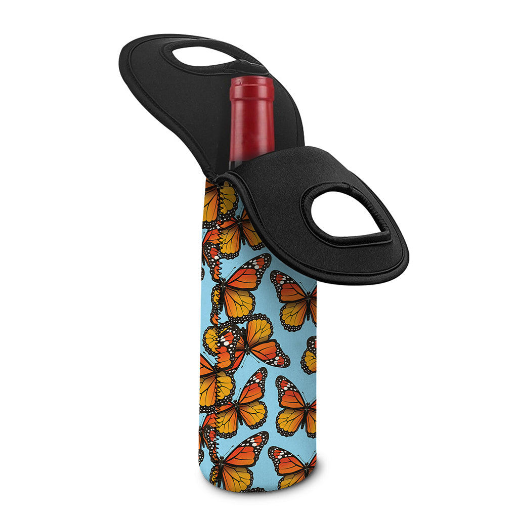 Orange Monarch Butterflies Pattern Print Single Neoprene Wine Tote