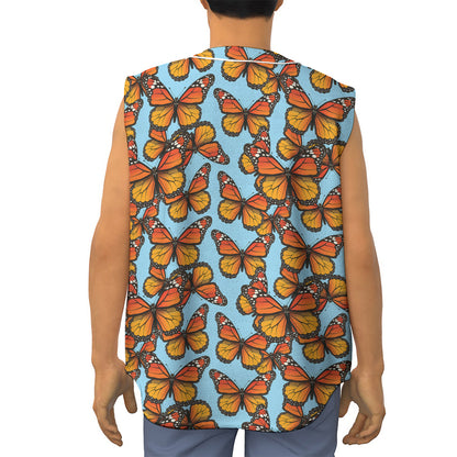 Orange Monarch Butterflies Pattern Print Sleeveless Baseball Jersey