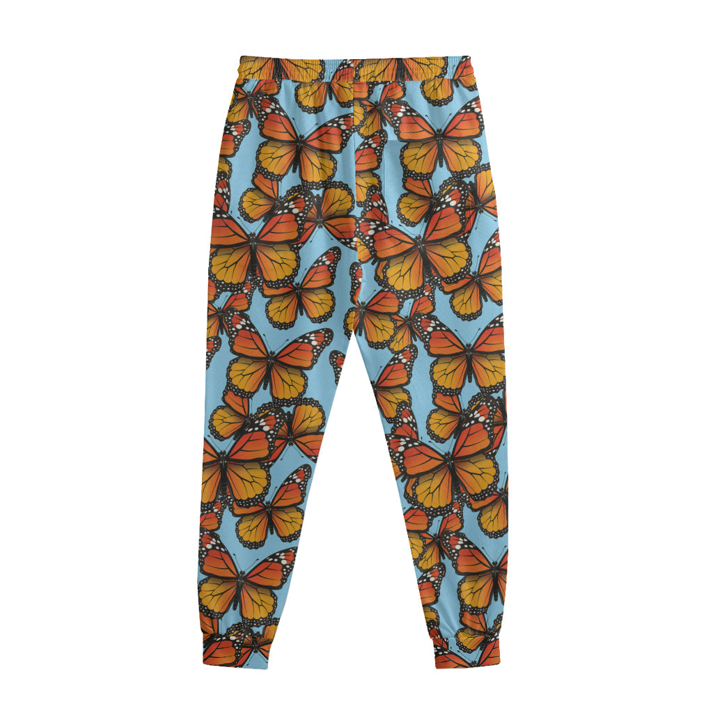 Orange Monarch Butterflies Pattern Print Sweatpants