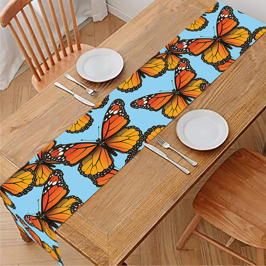 Orange Monarch Butterflies Pattern Print Table Runner