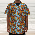 Orange Monarch Butterflies Pattern Print Textured Short Sleeve Shirt