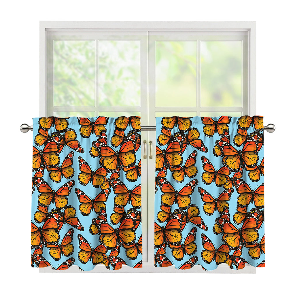 Orange Monarch Butterflies Pattern Print Tier Curtains
