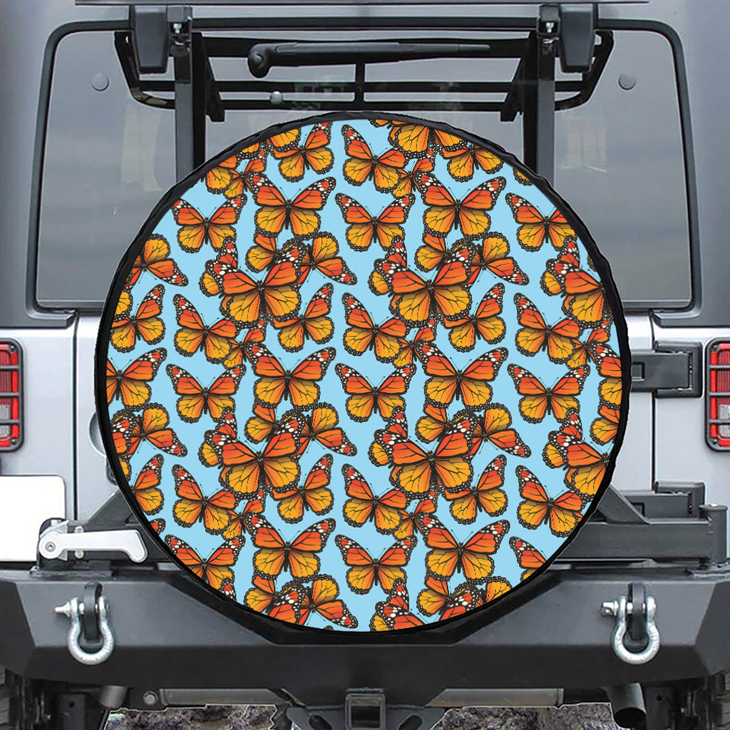 Orange Monarch Butterflies Pattern Print Tire Cover