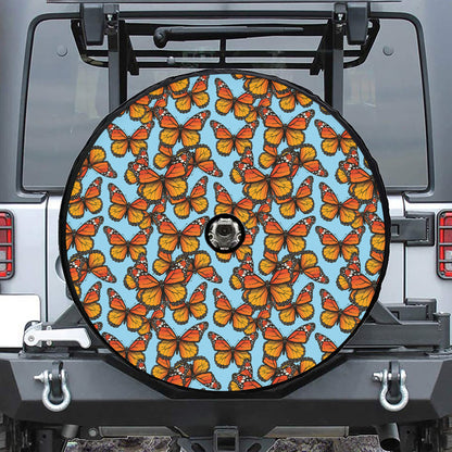 Orange Monarch Butterflies Pattern Print Tire Cover With Camera Hole