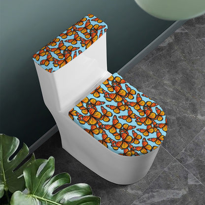 Orange Monarch Butterflies Pattern Print Toilet Lid And Tank Cover Set
