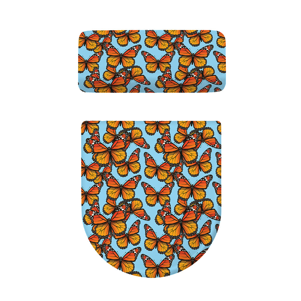 Orange Monarch Butterflies Pattern Print Toilet Lid And Tank Cover Set