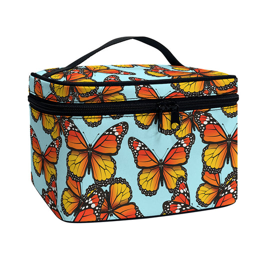 Orange Monarch Butterflies Pattern Print Travel Makeup Bag