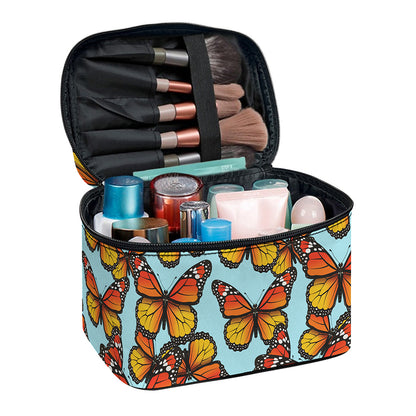 Orange Monarch Butterflies Pattern Print Travel Makeup Bag