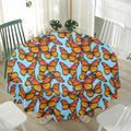Orange Monarch Butterflies Pattern Print Waterproof Round Tablecloth