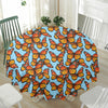Orange Monarch Butterflies Pattern Print Waterproof Round Tablecloth