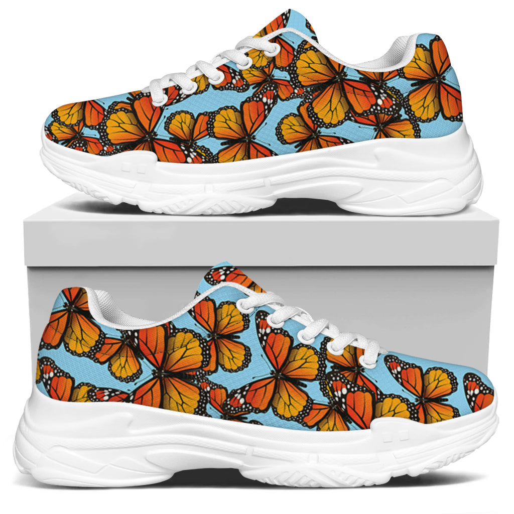 Orange Monarch Butterflies Pattern Print White Chunky Shoes