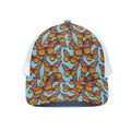 Orange Monarch Butterflies Pattern Print White Mesh Trucker Hat