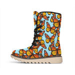 Orange Monarch Butterflies Pattern Print Winter Boots
