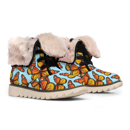Orange Monarch Butterflies Pattern Print Winter Boots