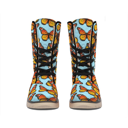 Orange Monarch Butterflies Pattern Print Winter Boots