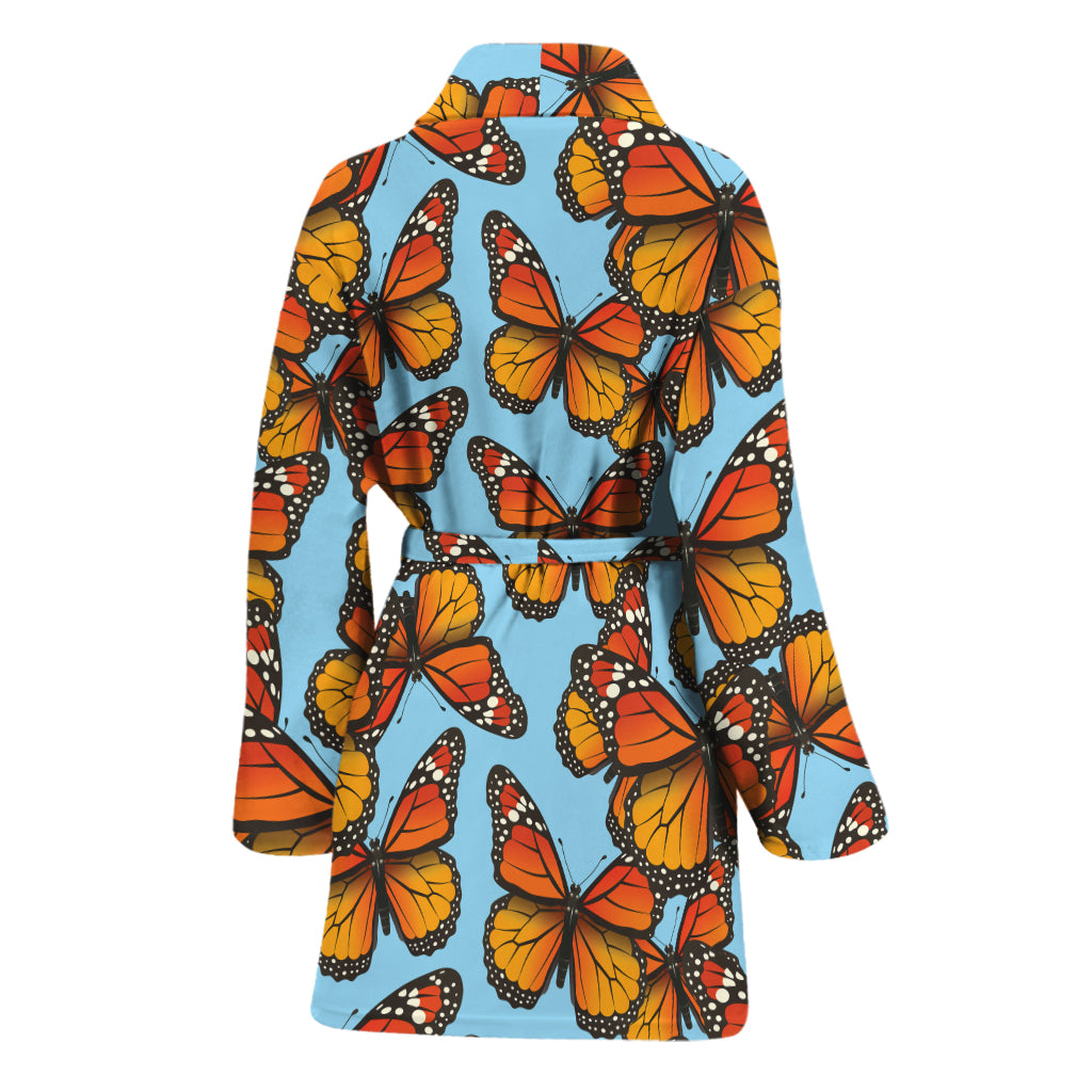Orange Monarch Butterflies Pattern Print Women's Bathrobe