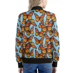 Orange Monarch Butterflies Pattern Print Women's Bomber Jacket