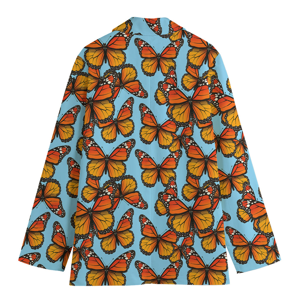 Orange Monarch Butterflies Pattern Print Women's Cotton Blazer