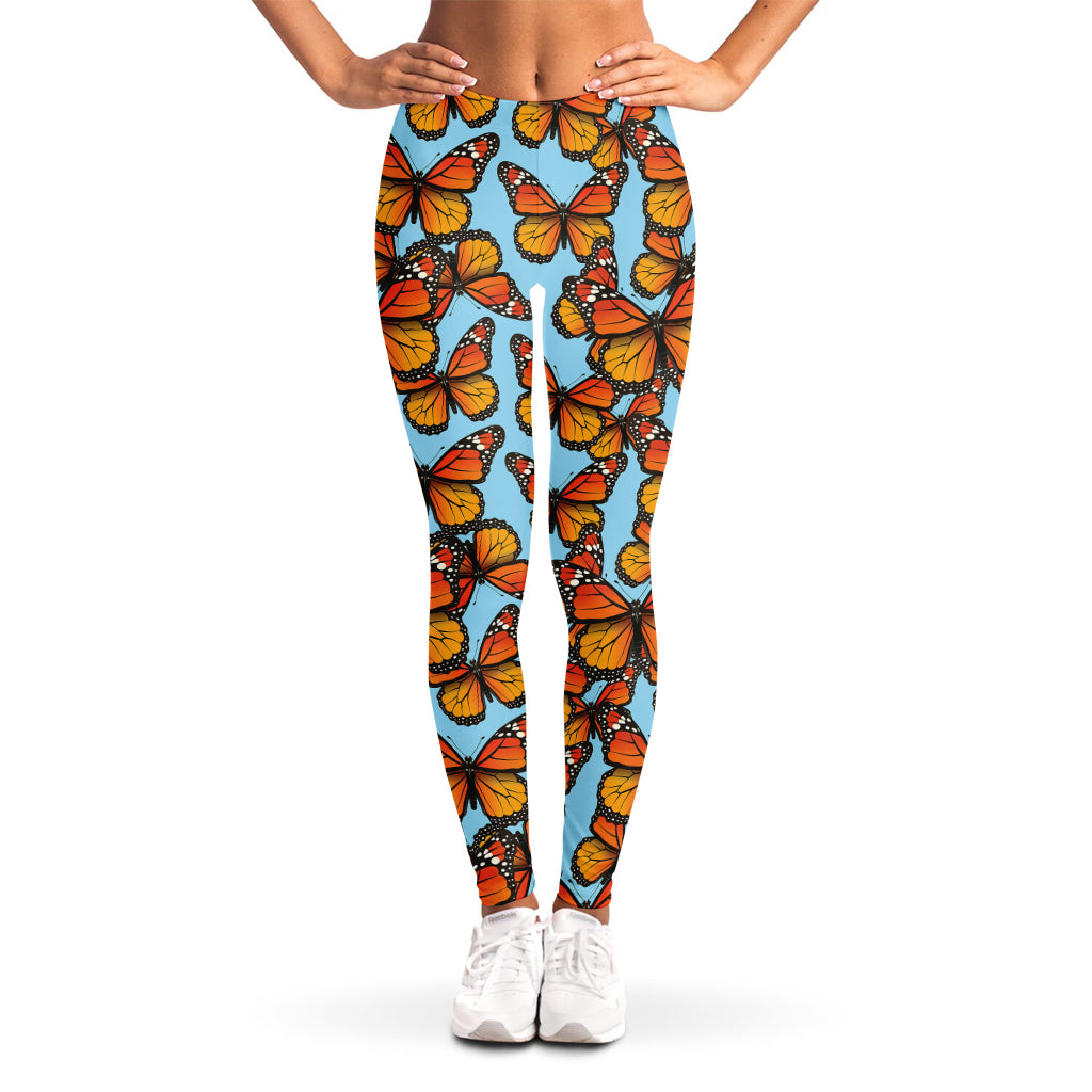 Orange Monarch Butterflies Pattern Print Women's Leggings