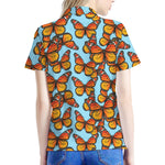 Orange Monarch Butterflies Pattern Print Women's Polo Shirt