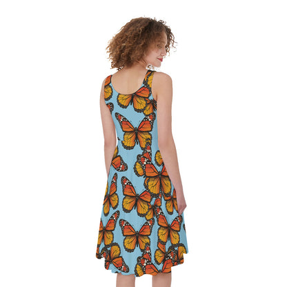 Orange Monarch Butterflies Pattern Print Women's Sleeveless Dress