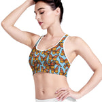 Orange Monarch Butterflies Pattern Print Women's Sports Bra