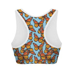 Orange Monarch Butterflies Pattern Print Women's Sports Bra