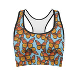 Orange Monarch Butterflies Pattern Print Women's Sports Bra