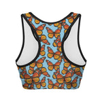 Orange Monarch Butterflies Pattern Print Women's Sports Bra