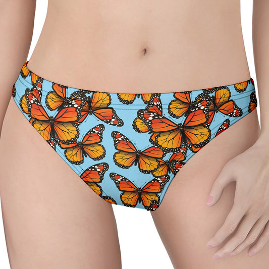 Orange Monarch Butterflies Pattern Print Women's Thong