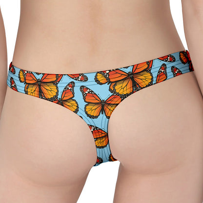 Orange Monarch Butterflies Pattern Print Women's Thong