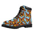 Orange Monarch Butterflies Pattern Print Padded Collar Lace Up Boots