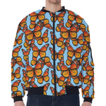 Orange Monarch Butterflies Pattern Print Zip Sleeve Bomber Jacket